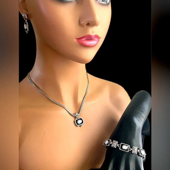 Brighton "Waterlily Black" Necklace Bracelet & Earrings - 3 piece set. - Picture 1 of 5